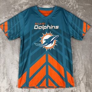 Reversable Miami Dolphins NFL Play Football Short Sleeve T Shirt Teal Orange